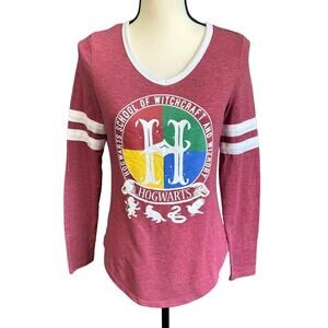 Harry Potter Official Light Burgundy Hogwarts School Logo Long Sleeve Shirt